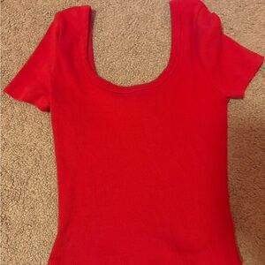Women's Red Ribbed Top